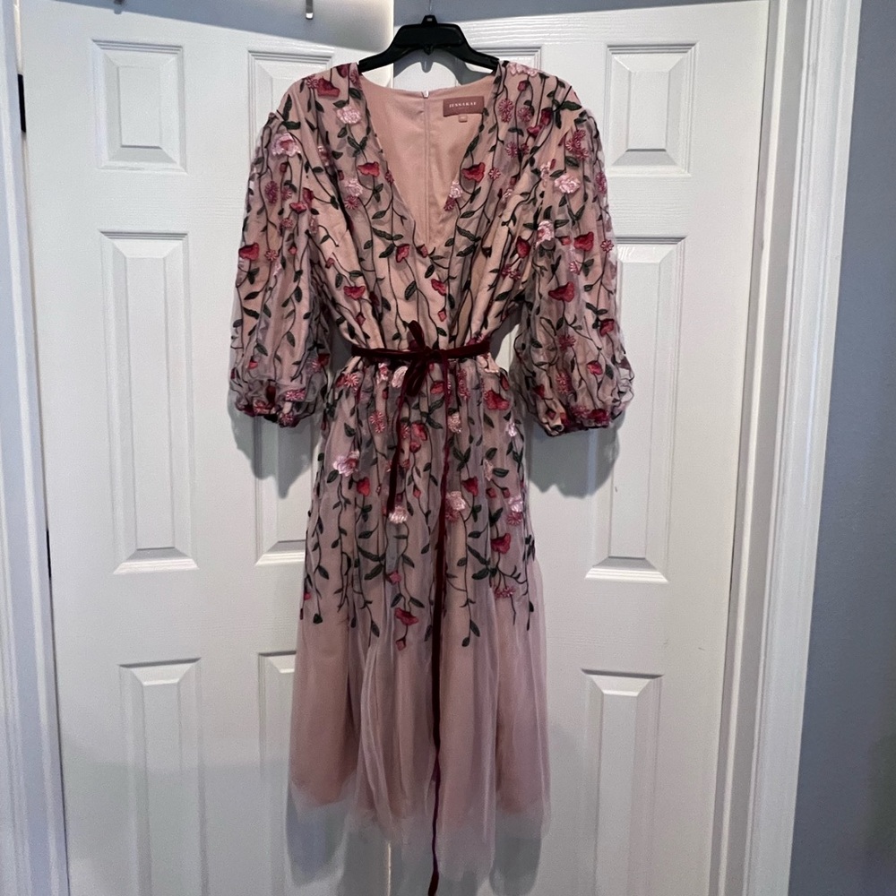 JessaKae Blush Dress with Embroidered Floral Details